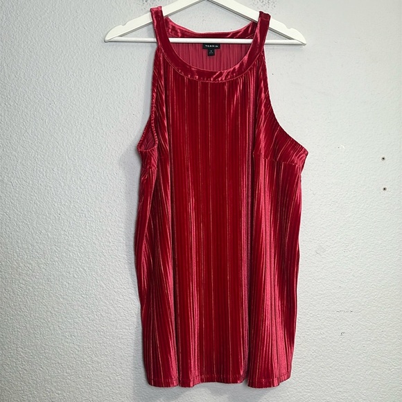 Torrid Red Velvet Pleated Goddess Top Sleeveless High Neck Womens Size 2X - Picture 3 of 12
